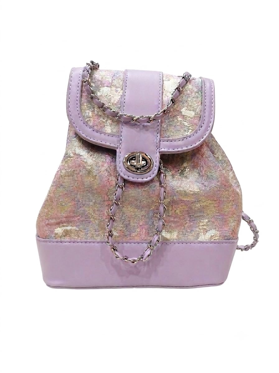 The Rare District Women's and Girls' Stylish Textured Lavender Mini Backpack Handbag with Metallic Chain Strap, Twist Lock Closure & Crossbody Shoulder Sling Bag for Casual, College & Parties-image-28