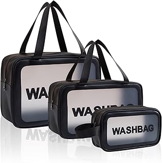 يوناي 3 قطع من حقائب ادوات الزينة الشفافة البولي يوريثين شنط سفر مصنفرة شنطة مكياج منظم مستحضرات التجميل لمستحضرات ومستحضرات والفرش والسفر والاكسسوارات اسود