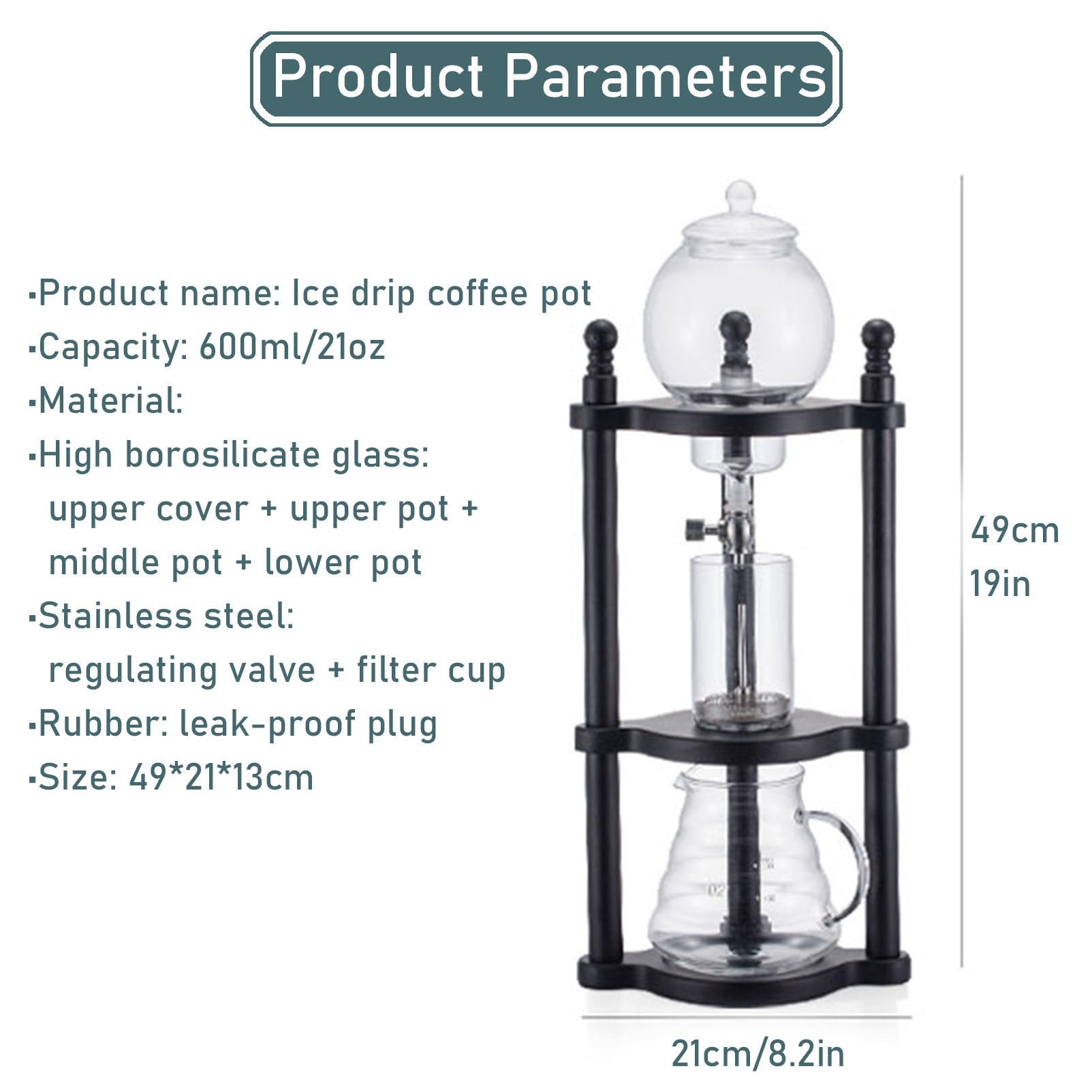 Cafetera de Goteo de Café en Frío, Cafetera de Goteo de Vidrio Compacta de Gran Capacidad de 600 ml, Torre de Café de Goteo de Hielo, Cafetera de Goteo de Hielo para el Hogar,B