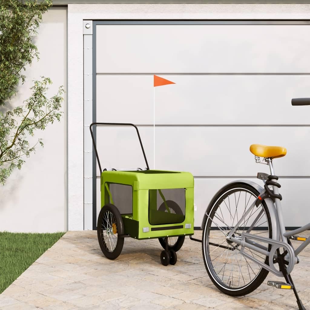 Vopese bike trailer dog, pet bicycle trailer with safety flag, green black oxford fabric iron frame medium size for small and medium dogs cycling outdoors