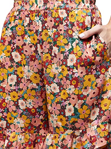 Image of Miss Chase Women's Multicolour Round Neck Sleeveless Floral Ruffled Hem Short Top & Shorts Sets