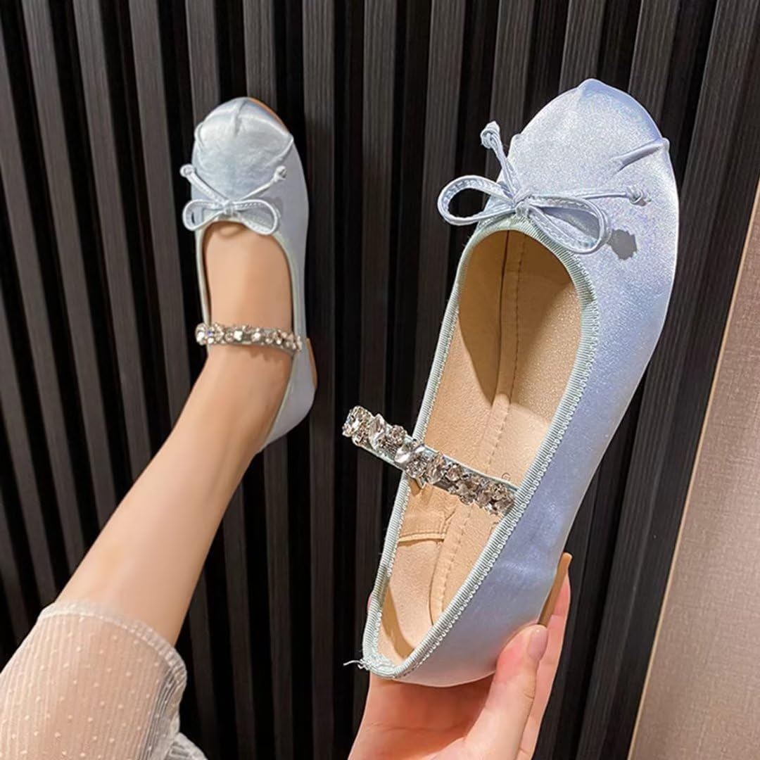 JOEupin Women's Pink Ballet Flats with Bow - Comfortable & Lightweight Shoes | Ballet Flats with Strap | Non-Slip Sole & Cushioned Arch Support Slip-On Shoes for Wedding/Work - Image 4