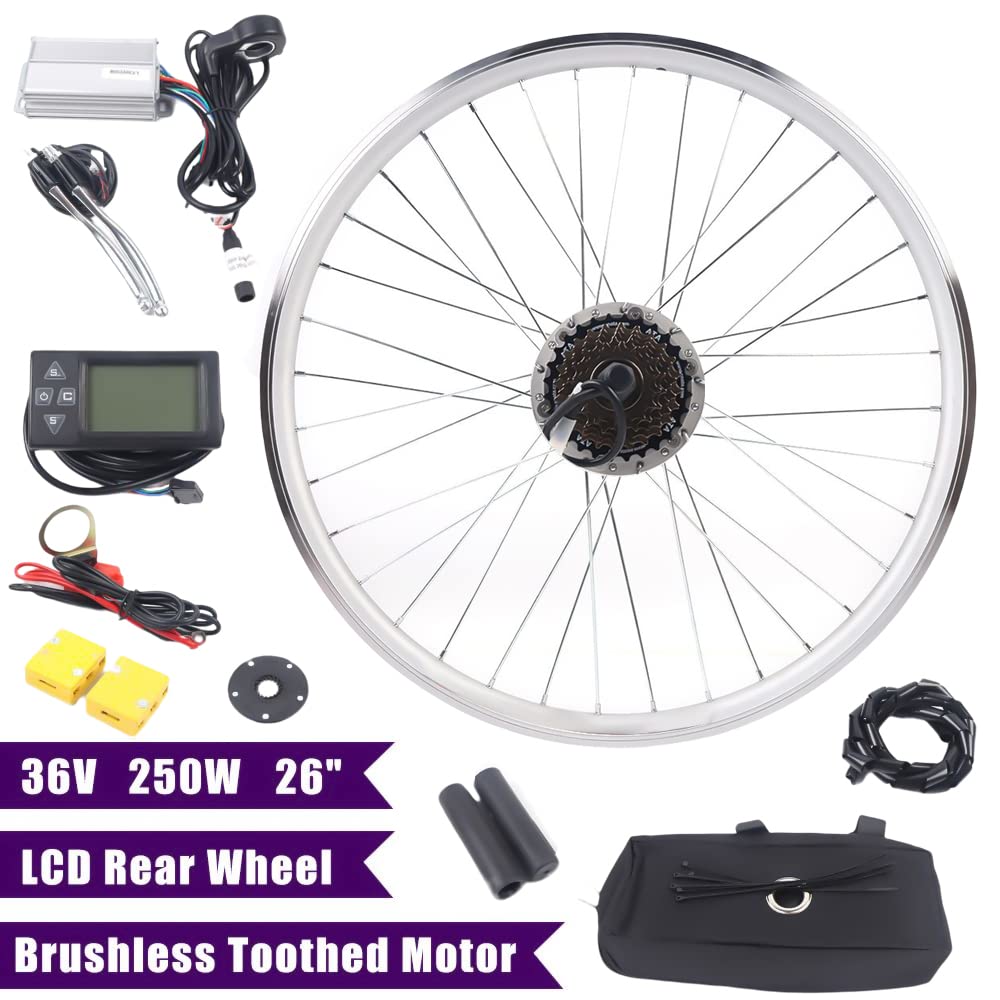 26 Zoll 36V Ebike Umbausatz 250W Elektrofahrrad Umbausatz Heckmotor Elektrofahrrad Conversion mit LCD Display, DIY E-Bike Bausatz