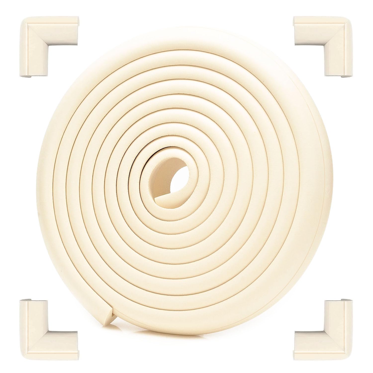 Safety Baby Edge Corner Guards Protector Set, 3.3M Edges Protector + 6 Corner Guards for Kids Foam, Furniture and Tables Child Baby Proof Bumpers, Pre-Taped for Direct Use White