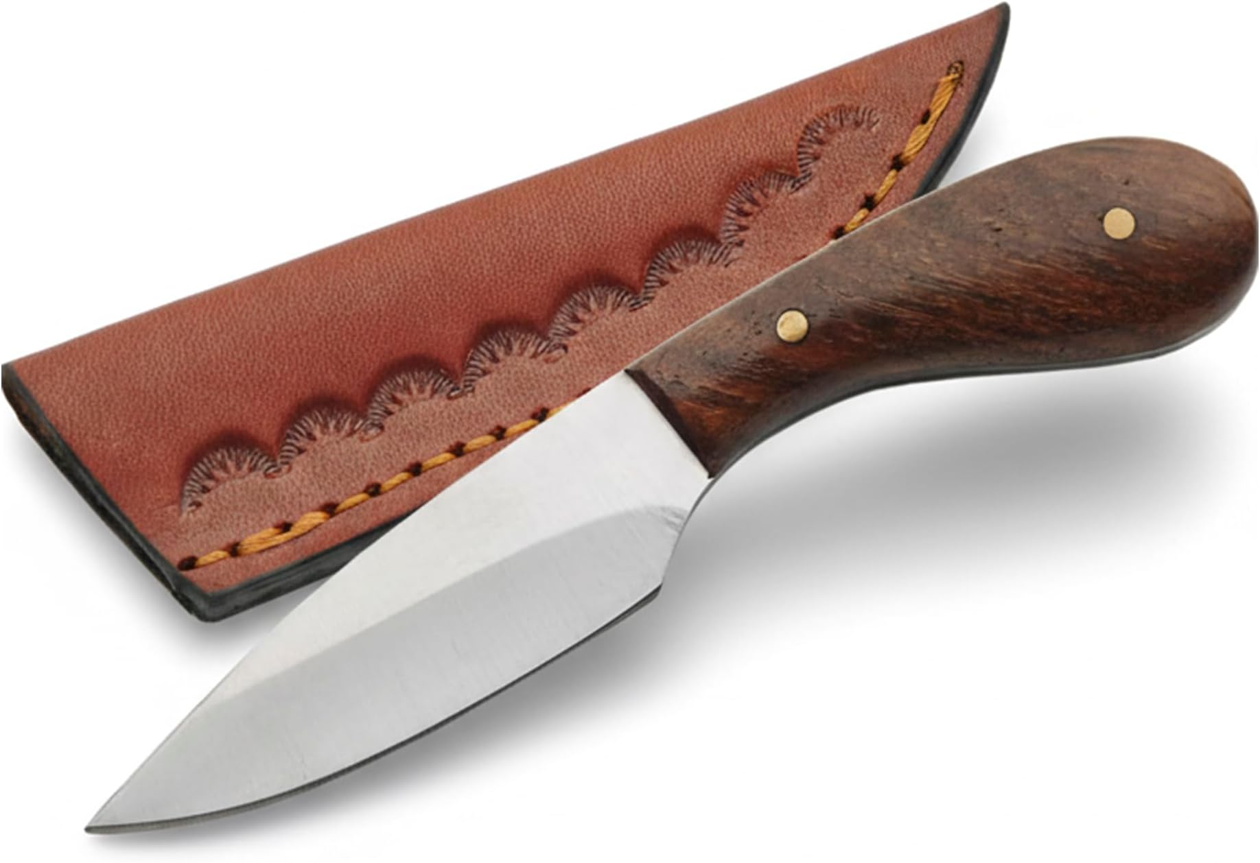 SZCO Full Tang Hunting Knife 4.5 Inch - Camping Knife with Burlwood Handle, Stainless Steel Drop Point Blade & Sheath - Brown Pocket Knife for Hunting, Cutting & Outdoor uses - Knives for Men