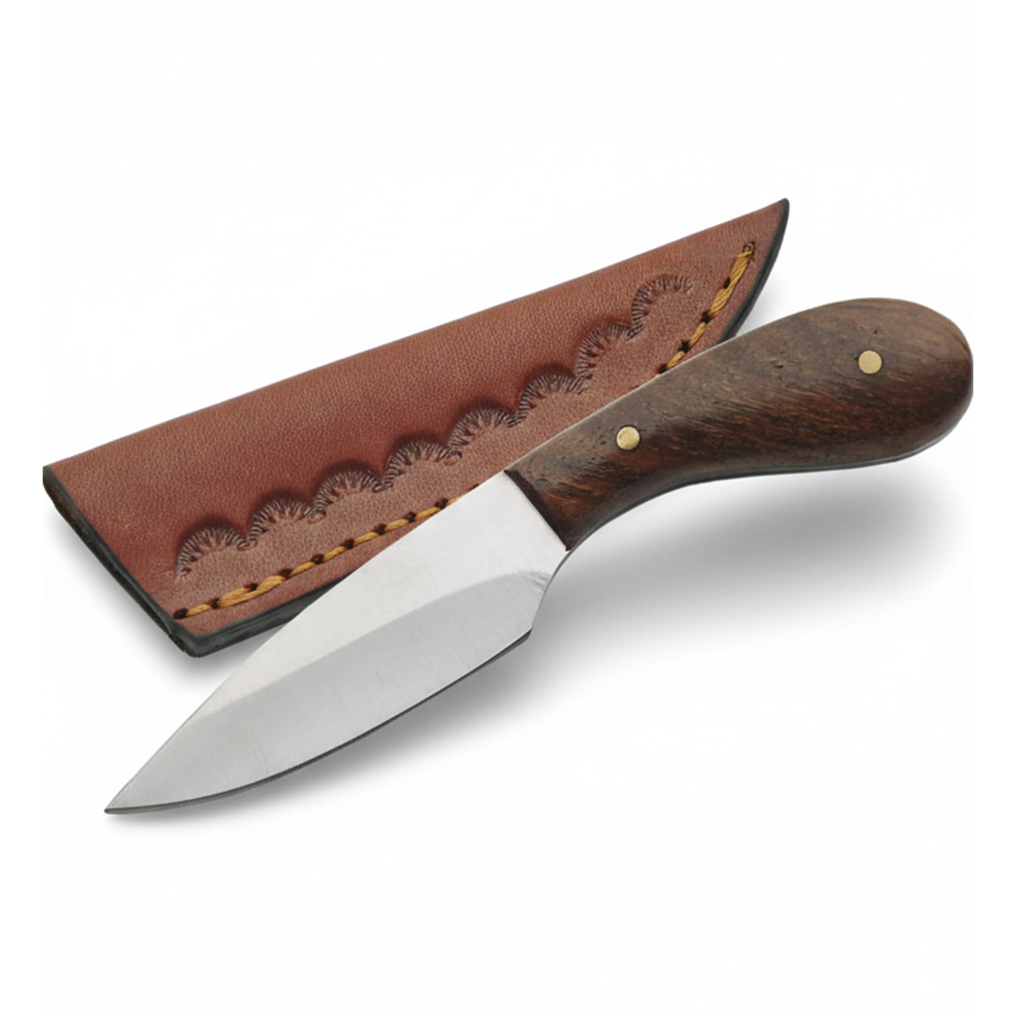 Full Tang Hunting Knife 4.5 Inch - Camping Knife with Burlwood Handle, Stainless Steel Drop Point Blade & Sheath - Brown Pocket Knife for Hunting, Cutting & Outdoor uses - Knives for Men