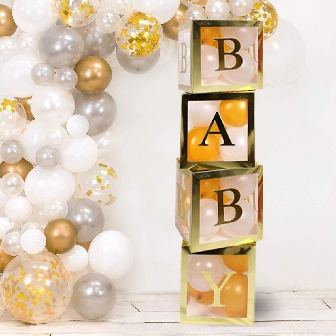 AM ANNA Birthday Party Decoration Balloon Boxes,Gold Transparent Balloons Decor Baby Box Baby Blocks Decorations for Boy Girl,Baby Bridal Shower Decorations,Gender Reveal Decor (BABY)