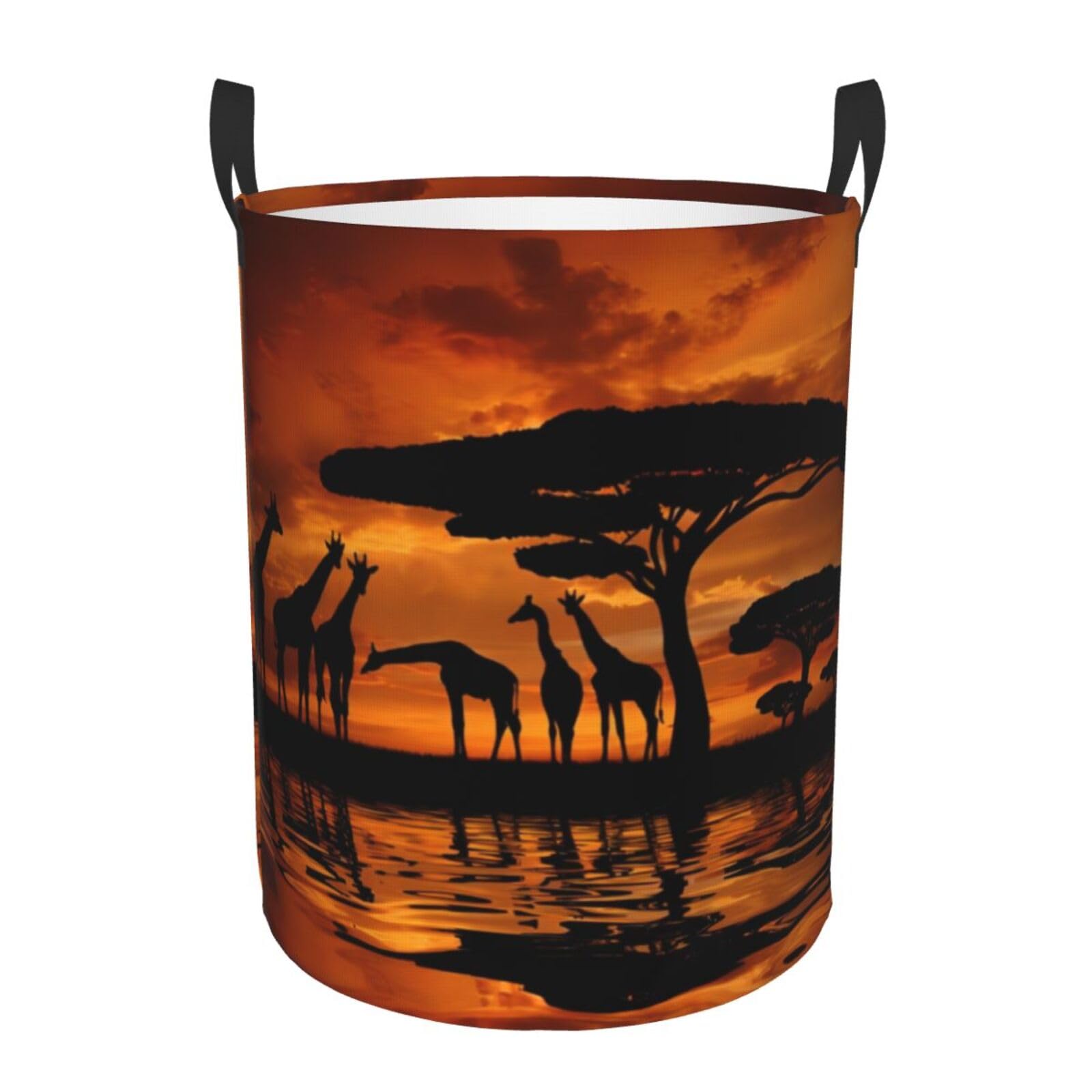 M Collapsible Africa Giraffe Majestic Tree Print Circular Hamper Round