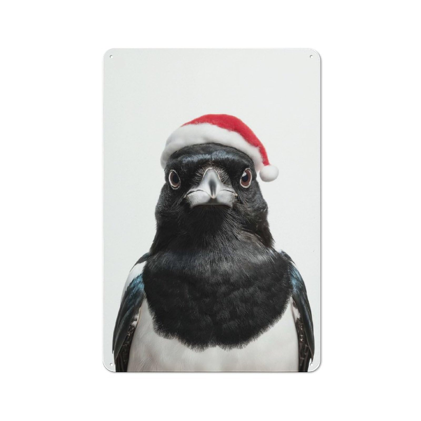 Junmoney Magpie Wearing A Santa Hat Tin Wall Plaque 30X20cm With For Guest Room Or Hallway, For Metal Sign Collectors, For Garage And Workshop Walls