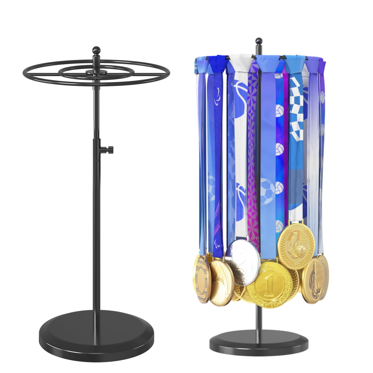 Medal Holder Display Trophy Shelf Organizer, Sturdy Wooden Race Award Hanger Rack with 25 Steel Hooks, Wall Mount Storage Stand for Sports Fans, Cheer Success