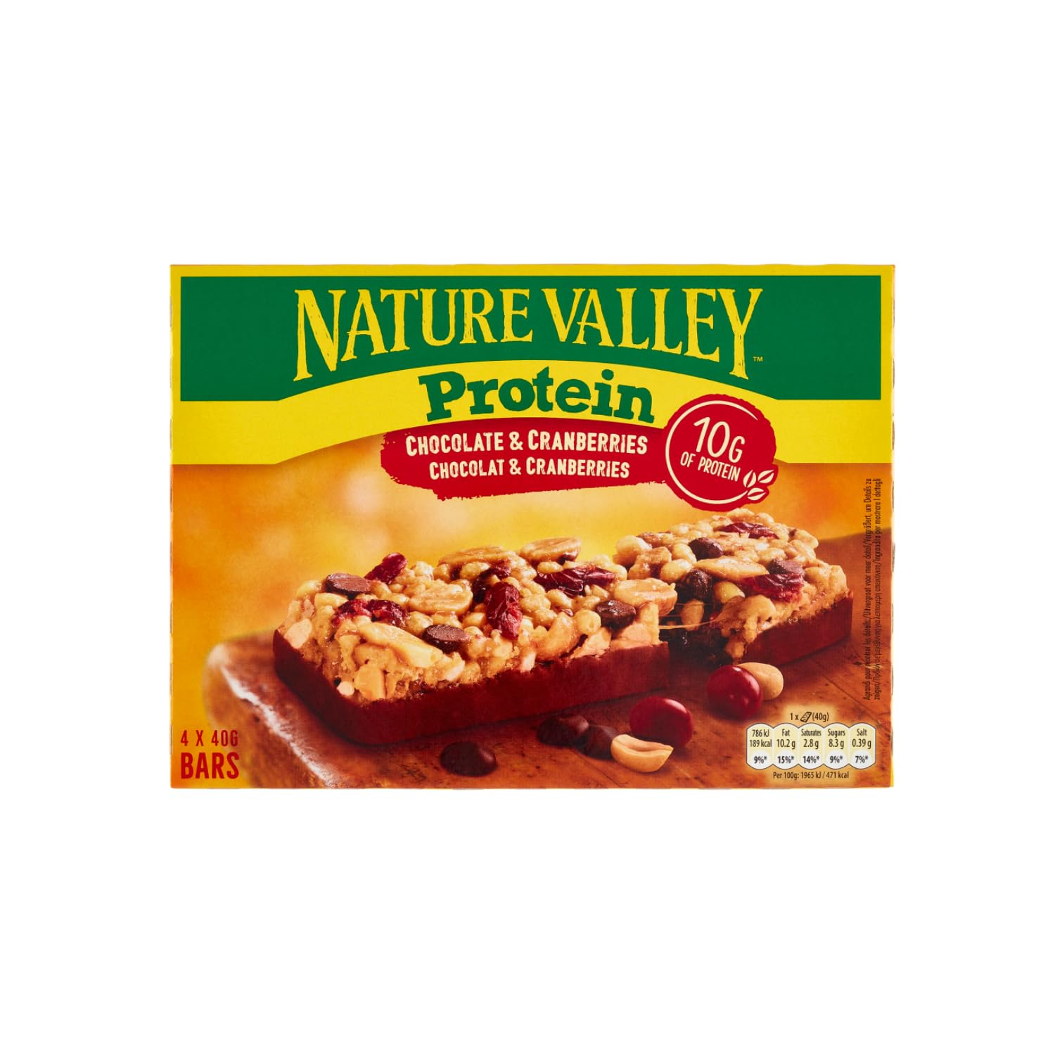 Nature Valley® | Barres souples | Snack au chocolat et aux canneberges | Snack au chocolat et aux canneberges - 4 barres | Collations protéinées