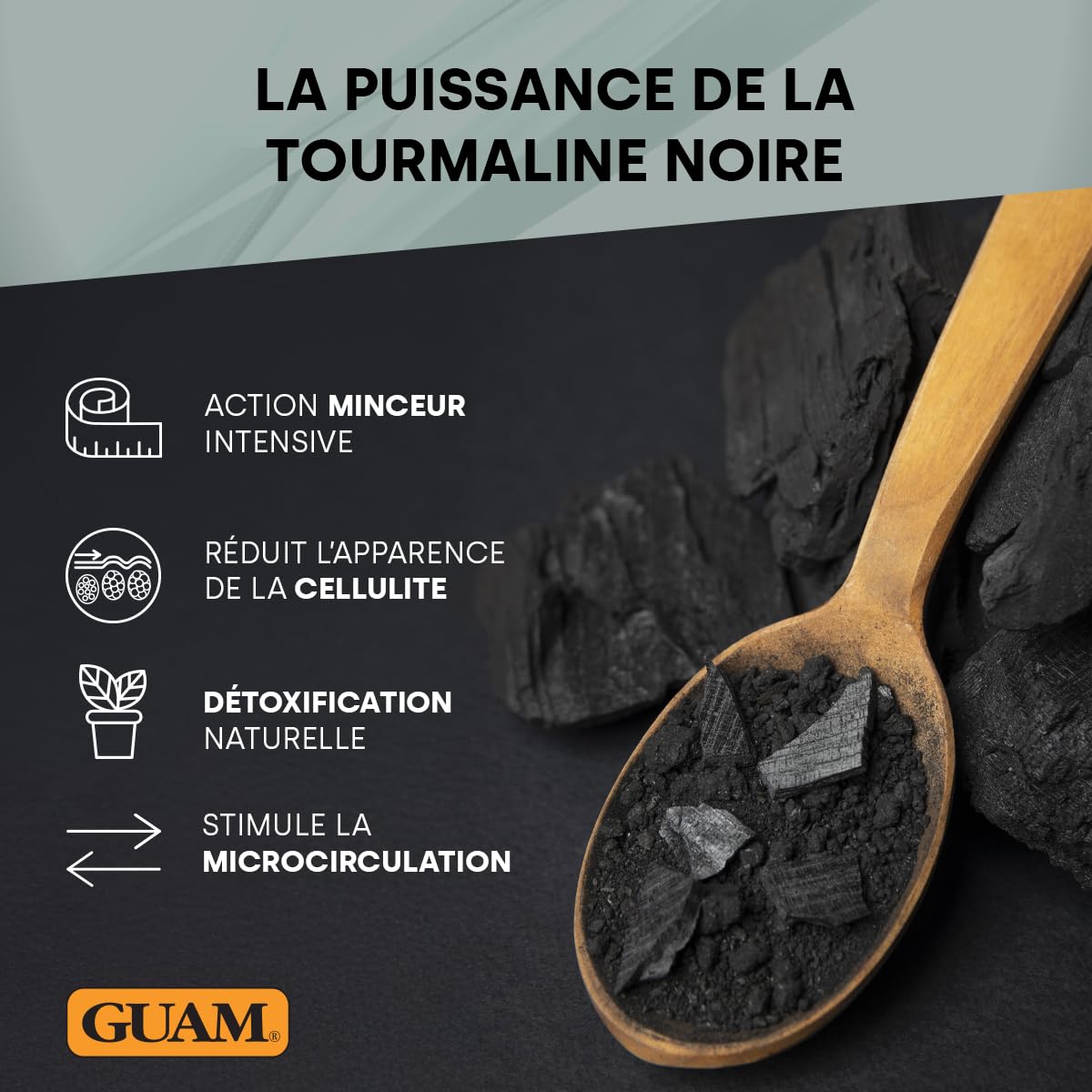 GUAM FIR Crème Amincissante Anticellulite Cuisses et Fesses - 200ml Crème Raffermissante à la Tourmaline Effet Chauffant Liporéducteur - Estompe l’Aspect de Cellulite, Favorise Fermeté et Élasticité