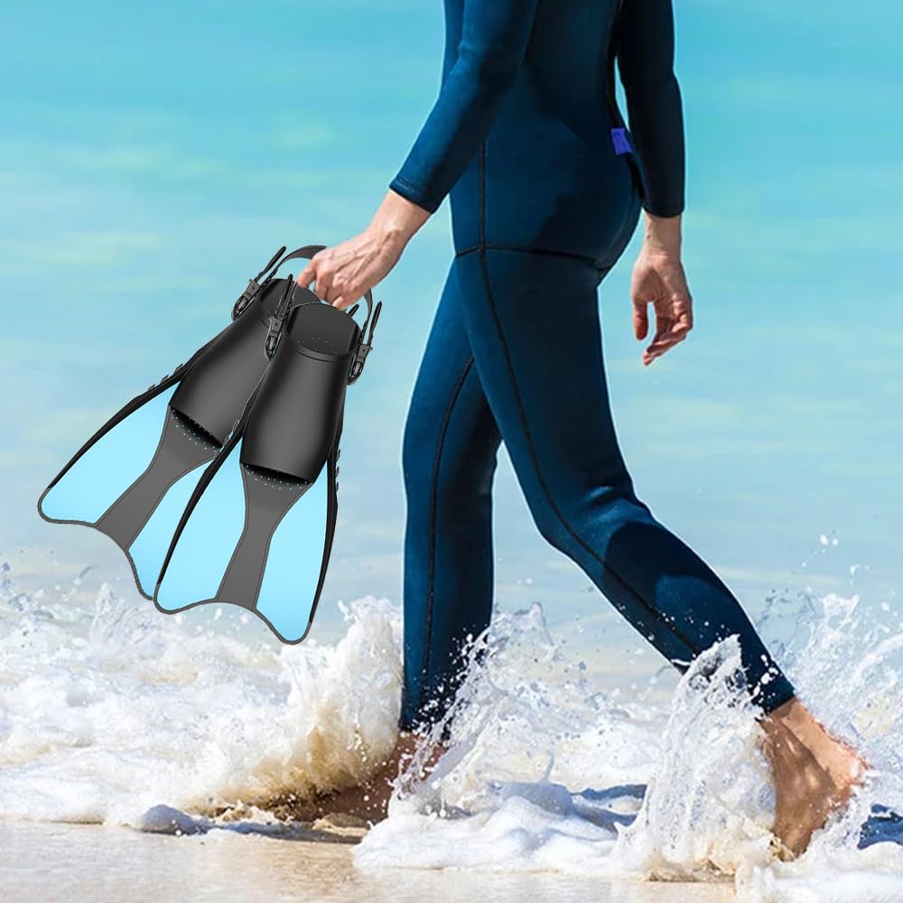 Aoreun Schnorchelflossen Verstellbar - Weiche Schwimmflossen Für Erwachsene In Hellblau