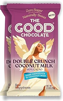 THE GOOD CHOCOLATE – Double Crunch Dark Chocolate Bars with 90% Less Sugar & Lower Net Carbs – Keto Chocolate Bar with Lower Calories, All Natural and Non-GMO Keto Snacks, 2.5 oz (2 Bars Starter Pack)