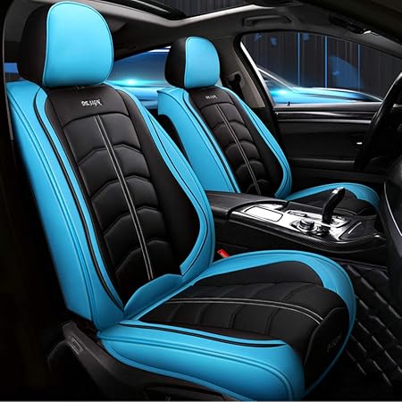 Amazon 防水 革 カーシート カバー 汎用 快適 通気性 シートカバー の 5 つの座席 ほとんどの車にフィット Suv またはヴァン ブルー シートカバー 車 バイク