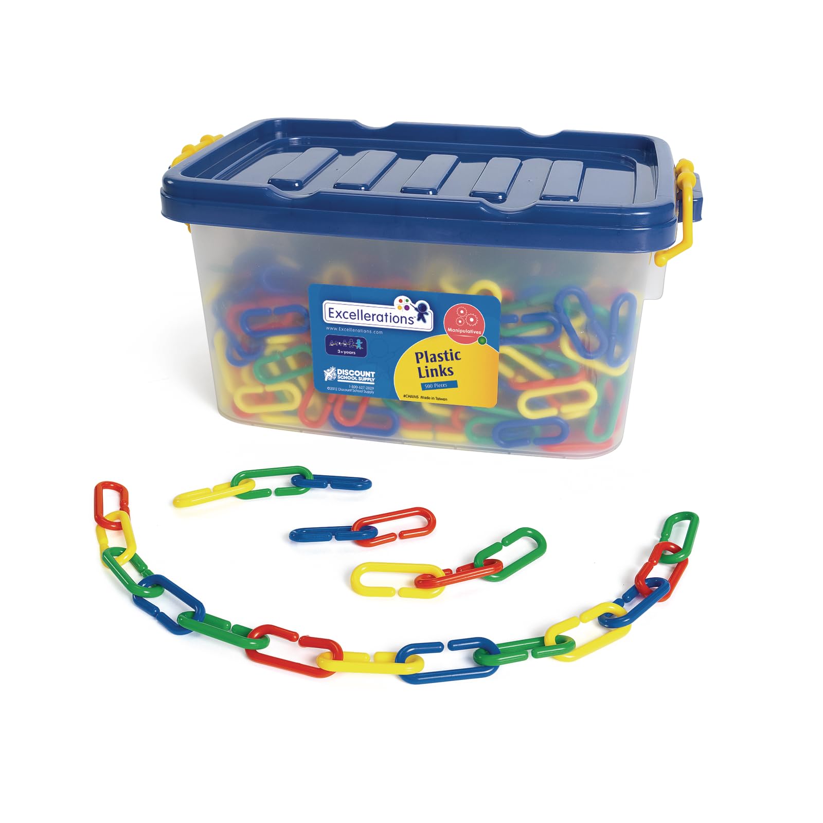 Excellerations Matematica per conteggio matematico in plastica, catene di collegamento, 500 pezzi in un secchio portaoggetti, abilità matematiche precoce, giocattolo educativo prescolastico, STEM