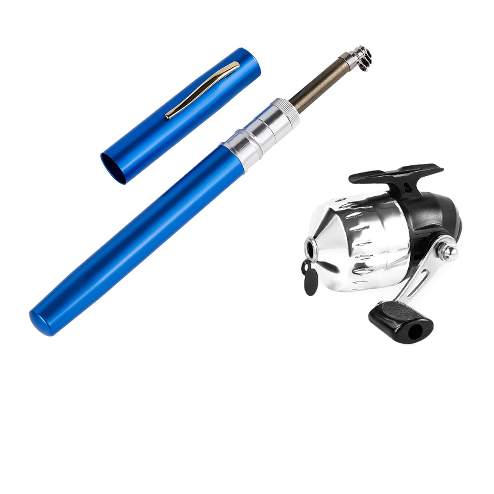 Kit de caña de pescar portátil con bolsillo telescópico para caña de pescar con forma de bolígrafo, carrete giratorio para viajes, agua salada, agua dulce, mar