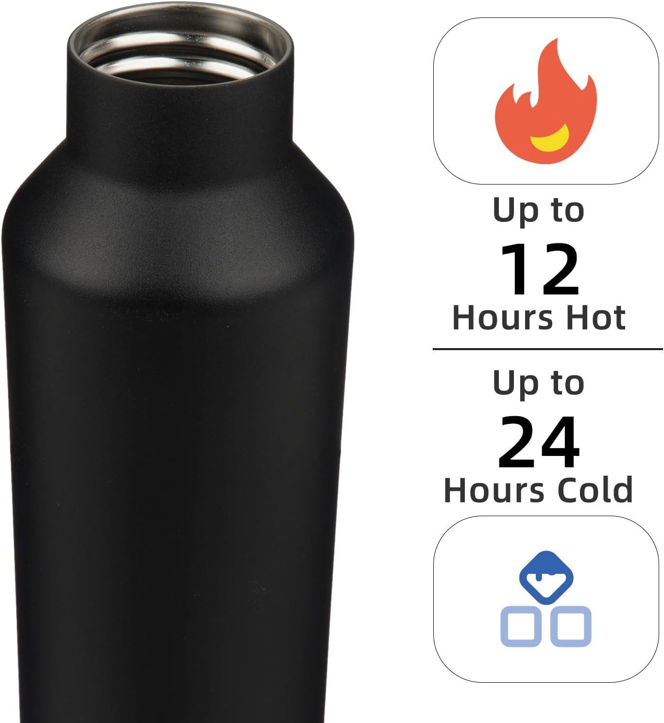 Insulated Water Bottle with Straw,25 OZ Double Wall Vacuum Stainless Steel Water Flask with 2 Lids,Black - Image 2
