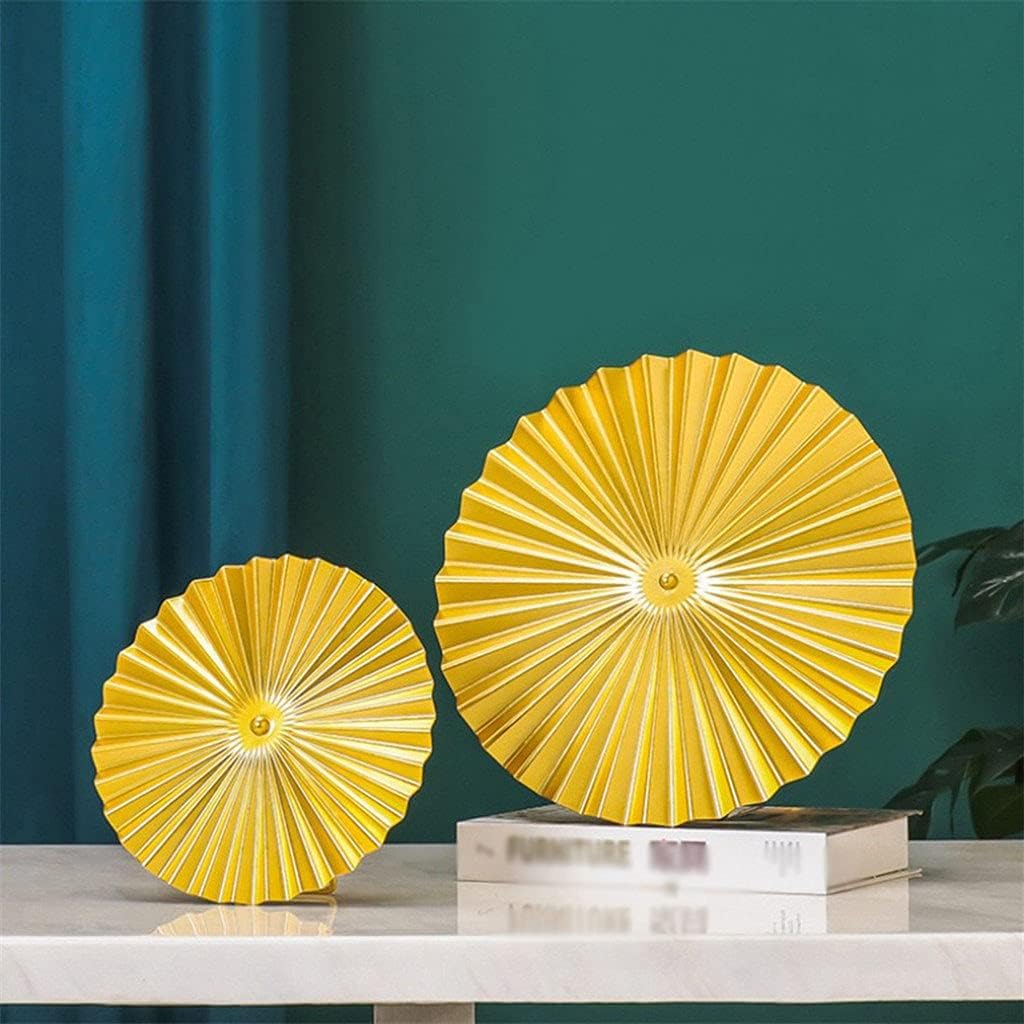 2 Pcs/set Nordic Round Ornaments Wrought Iron Fan-shaped Metal Crafts Living Room Home Decoration Accessories(2 Pcs-A)