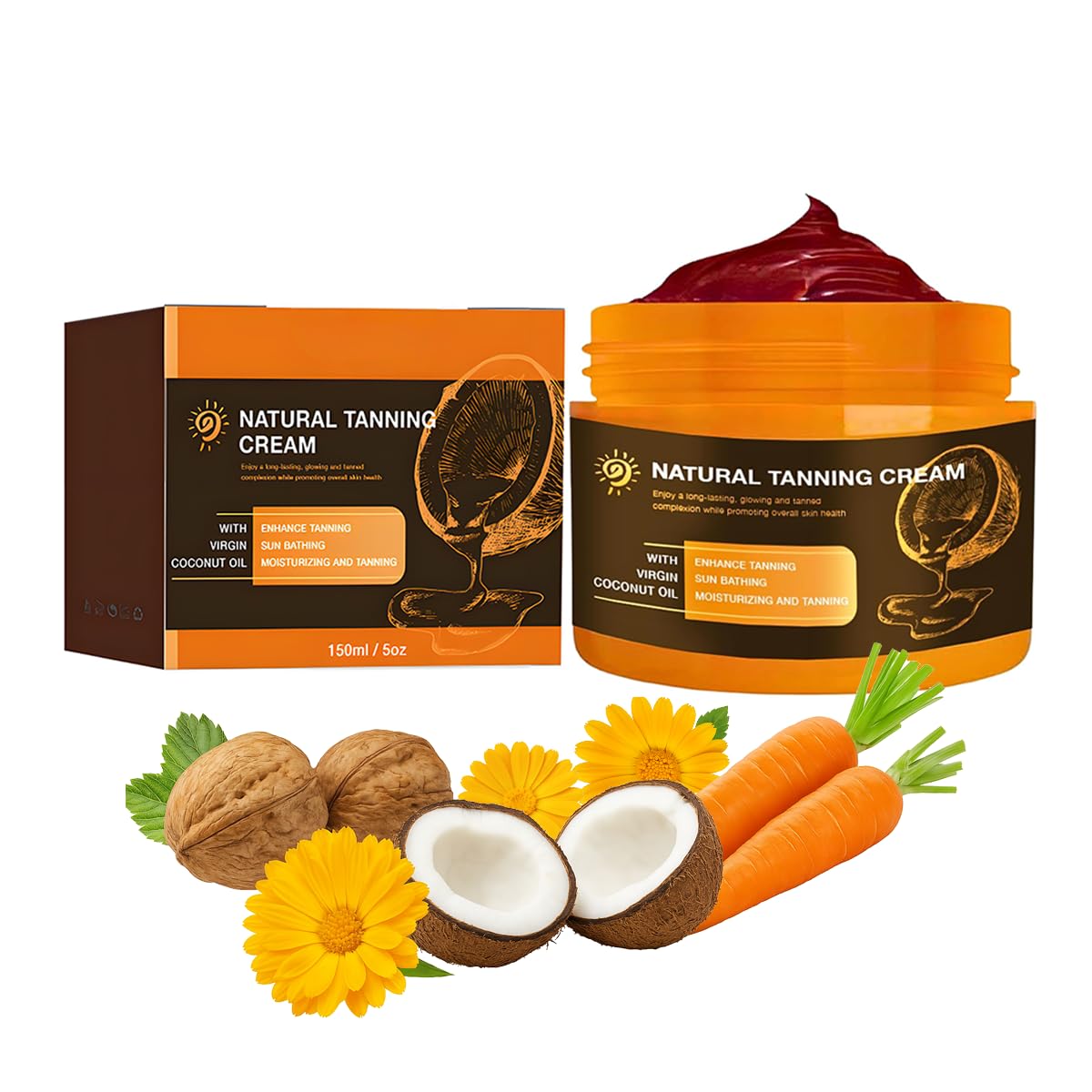 Natural Tanning Accelerator Gel 150ml, Fast-Absorbing Tanning Lotion with Carrot, Coconut & Calendula Oils