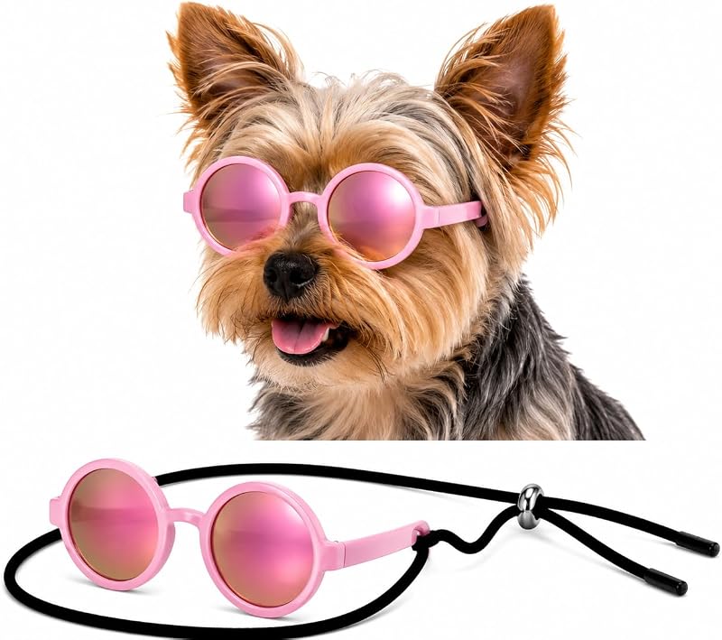 Óculos de Sol para Cães Pequenos G001-F com Lentes Redondas Rosa Espelhadas Style Vault