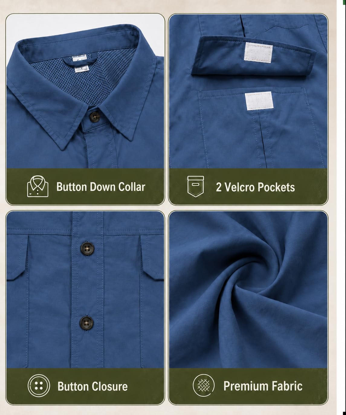 AMZSPORT Camisa de Senderismo Transpirable para Hombre Corte Holgado con Bolsillos Manga Corta Informal para MontañIsm，Pesca, Viajes, Safari