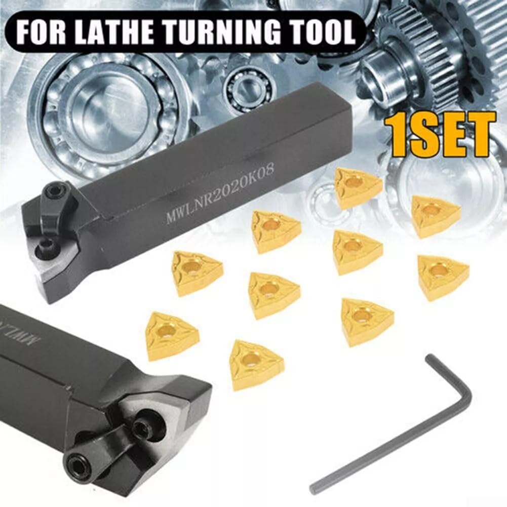 Soporte para herramientas de torno de 20 mm MWLNR2020K08 + 10 cuchillas de carburo WNMG0804 para varios procesos