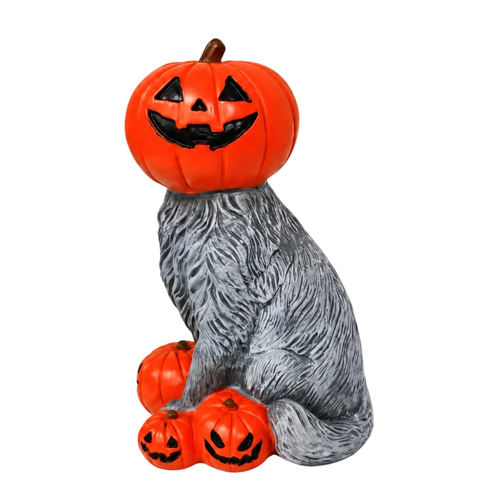 ZhzeYun Lighted Pumpkin Cat Figurine, Halloween Resin Ornament Decor