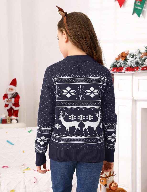 Family Matching Christmas Sweater Reindeer Snowflakes Knitted Ugly Crew Neck Pullover for Women/Men/Kids3