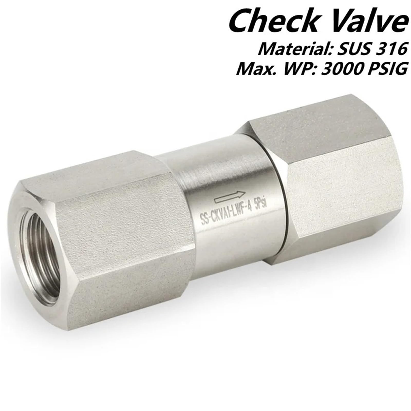 Válvula de retención de Acero Inoxidable 316, 3000 psig, antirretorno, unidireccional, Hembra, NPT, Macho, NPT, 1/4", 3/8", 1/2", conexión, reemplazo(45293)