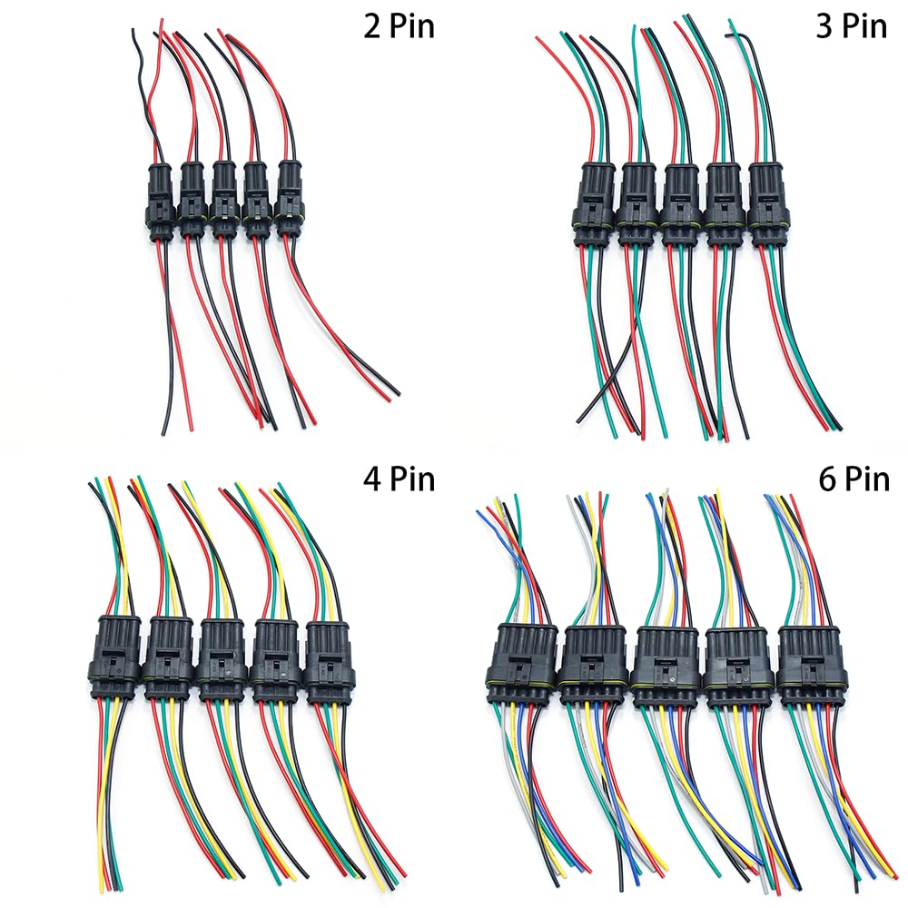 5sets 2/3/4/6 Pin Way Wire Harness for Car Motorcycle Waterproof Electrical Auto Connector Male Female Automotive Plug Connector - Cables, Adapters & Sockets - (Color Name: 6Pin 5Sets)