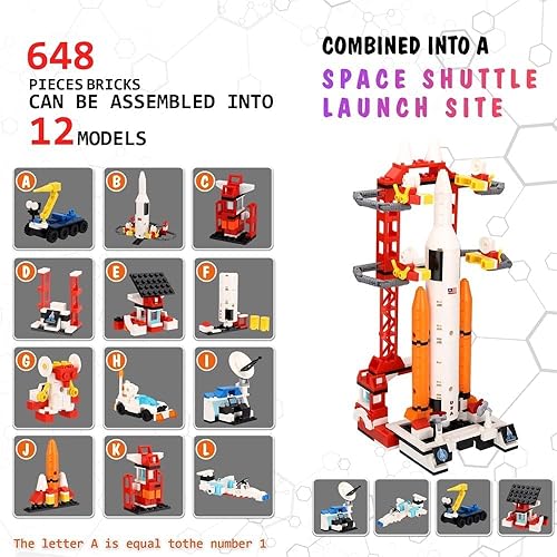 Miniatura 4 de Bttyu Juego de juguetes de transbordador espacial juguete espacial STEM 12 en 1 kit de construcción aeroespacial de juguete con cohete de transporte