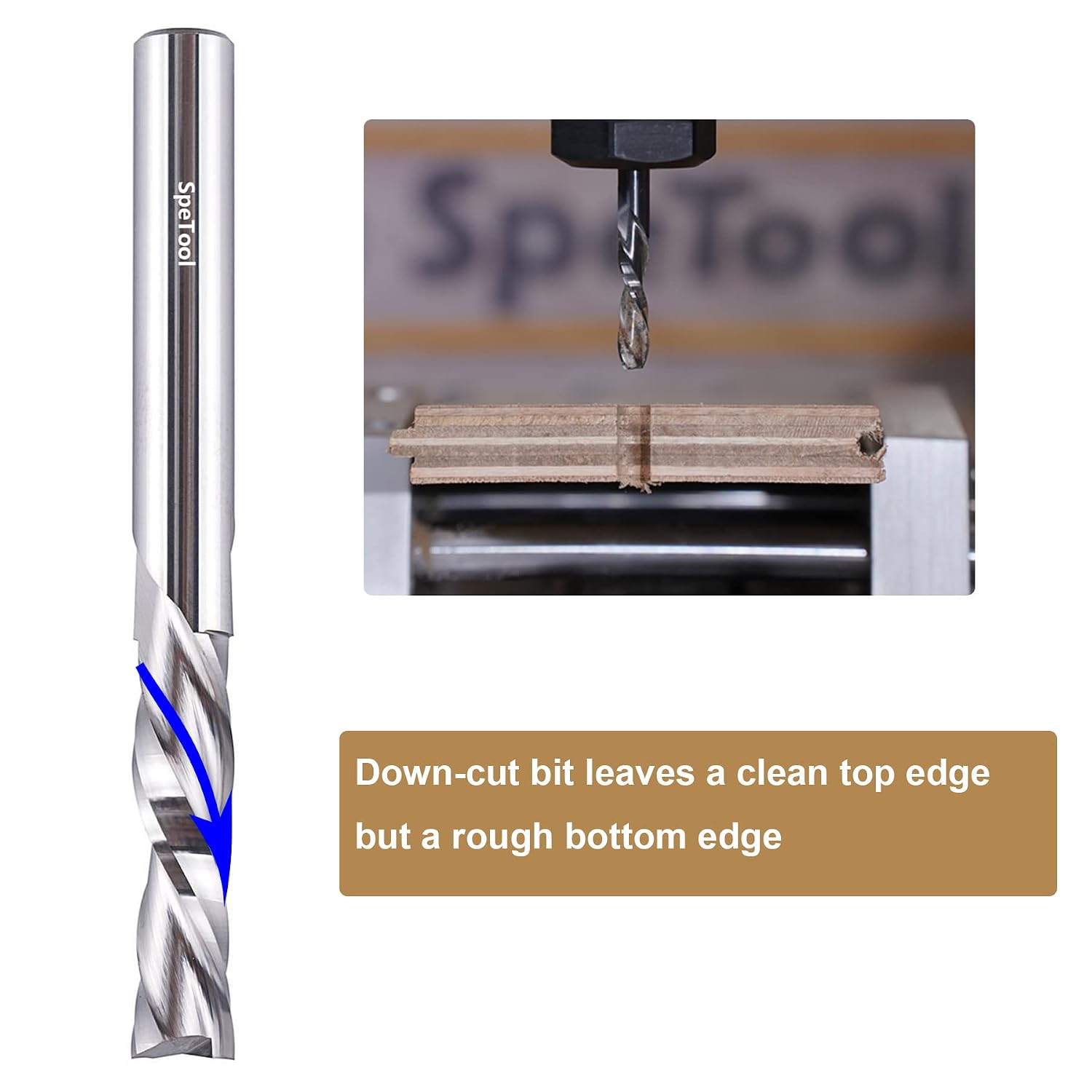 SpeTool Spiral Router Bits Down Cut 1/4 inch Cutting Diameter, 1/4 inch Shank Solid Carbide CNC Bits End Mill for Wood Cut Carving Engraver