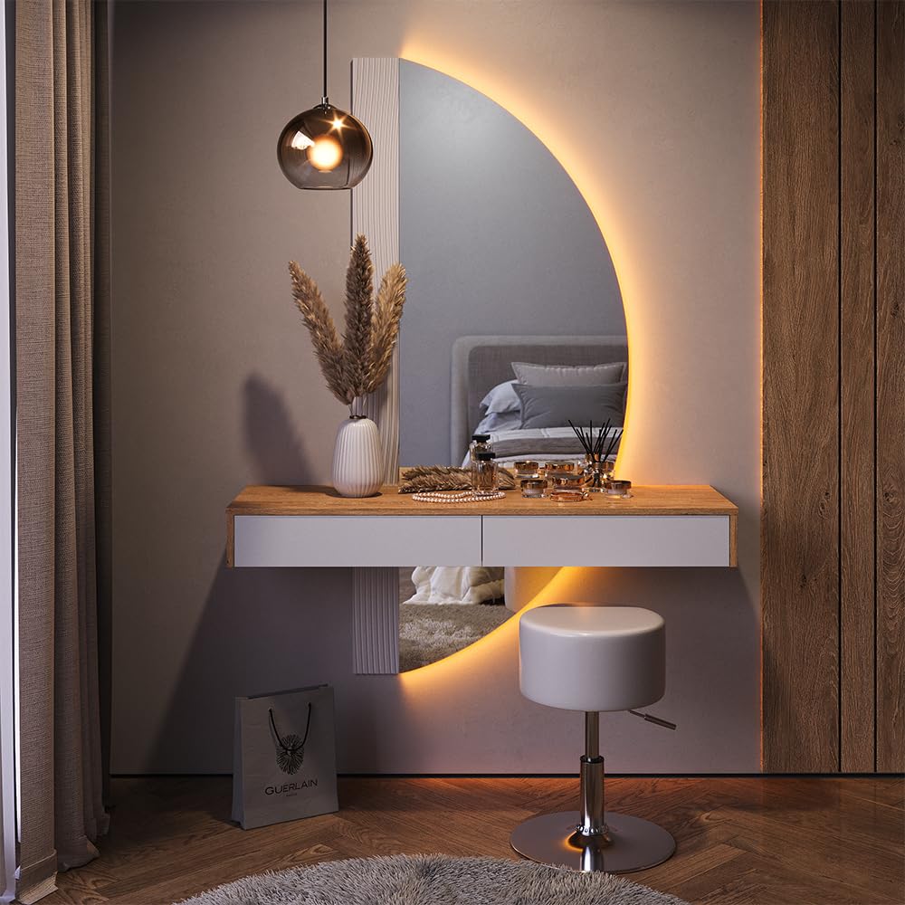 Vicco Tavolo da toeletta Melisa, Bianco, 120 cm con illuminazione LED e sgabello, Altezza regolabile, perfetta per adattarsi alle esigenze individuali