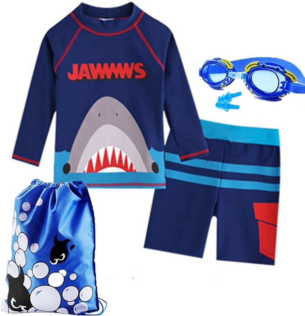 Monvecle Boys' Multi-Piece Short Sleeve Rashguard Swimming Tee Trunk Set Sunsuit UPF 50+ Protection