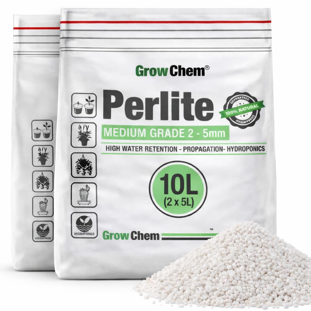Grow Chem Perlite 10L (2x5L bags) Medium Grade (2–5mm) for Plants – Horticultural Perlite for Drainage, Aeration & Root Growth, Ideal for Potting Mixes, Houseplants, Hydroponics & Propagation — image 1