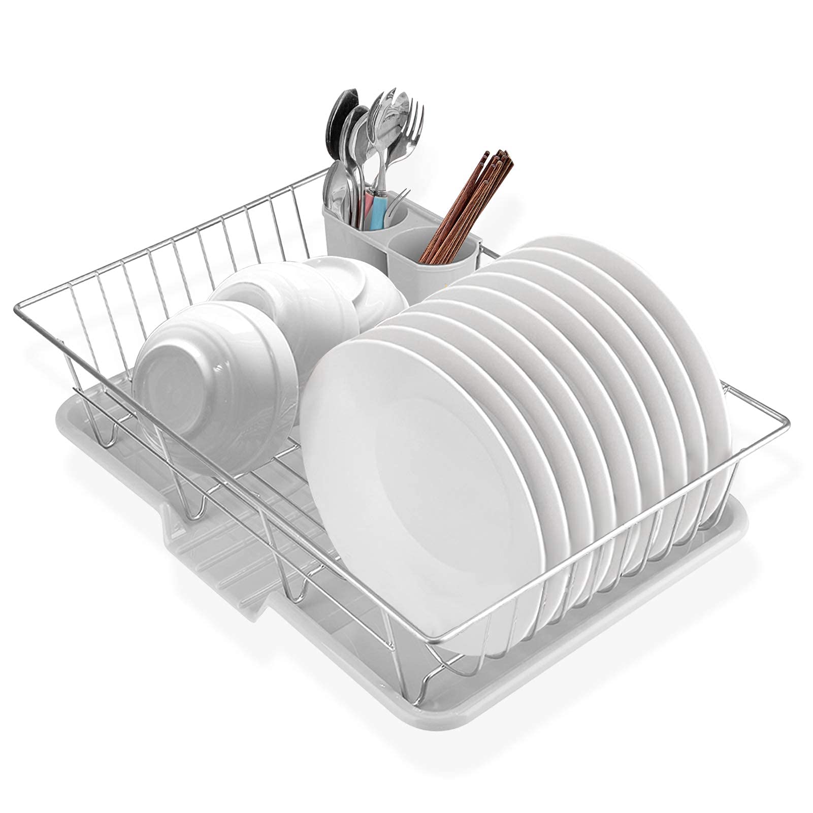 Ejoyous Large Dish Drying Rack, Electroplating Stainless Steel Dishes Drying Rack Draining Board Trays, Multipurpose Dish Drainer Storage Rack for Dish Plate Bowl Cup Spoon Fork Cutlery