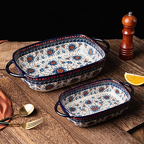 Onecci Baking Dish Ceramic Baking Pan Blue Casserole Dish Rectangular Baking Set 2Pcs Bakeware Sets Lasagna Pan Baking Dishes For Oven (Blue Plasma Grass) #TOP4