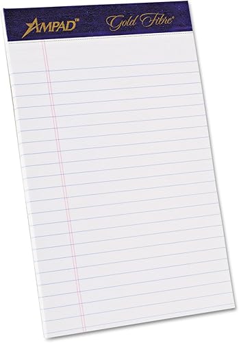 Ampad Almohadilla de fibra dorada, blanca, 5 x 8, regla legal Jr., 50 hojas, paquete de 4