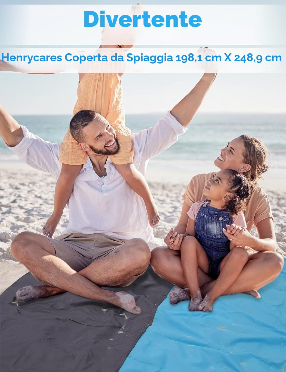 Coperta da Spiaggia Impermeabile 250 x 200 cm Antisabbia Telo Spiaggia Grande per 5-8 Persone Blu