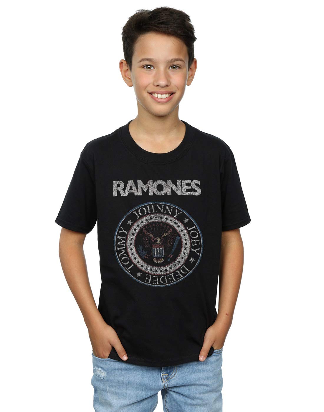 Absolute Cult Ramones Boys Red White and Blue Seal T-Shirt Black 12-13 Years