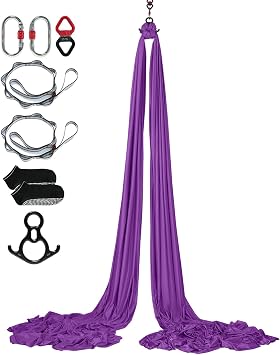 Happybuy Aerial Silk & Yoga Swing, 8.7 Yards, Aerial Yoga Hammock Kit, 100gsm Nylon Fabric, Full Rigging Hardware, Purple, Antigravity Flying for All Levels