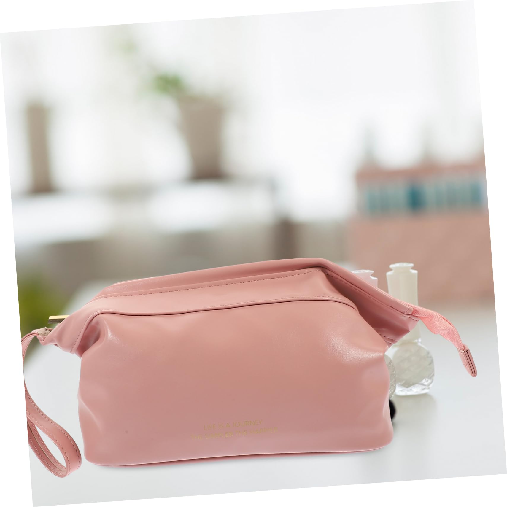 Große Damen Kulturbeutel Kosmetiktasche aus Pu Leder Rosa