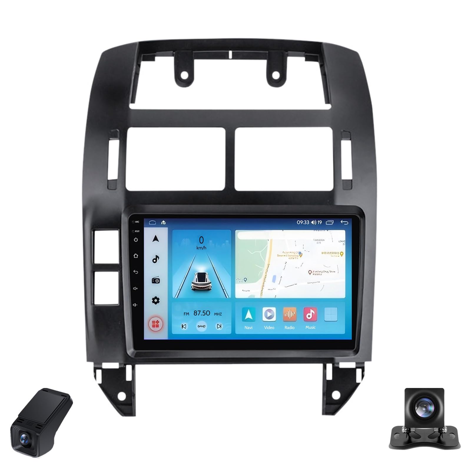 Radio Samochodowe Android CarPlay dla Volkswagen Polo Mk4 IV 4 2001-2009 Radio Samochodowe Multimedialne z Ekranem Dotykowym 9-Inch/SWC/Bluetooth/Radio FM/WIFI/GPS/Kamera Cofania(Black,X1)