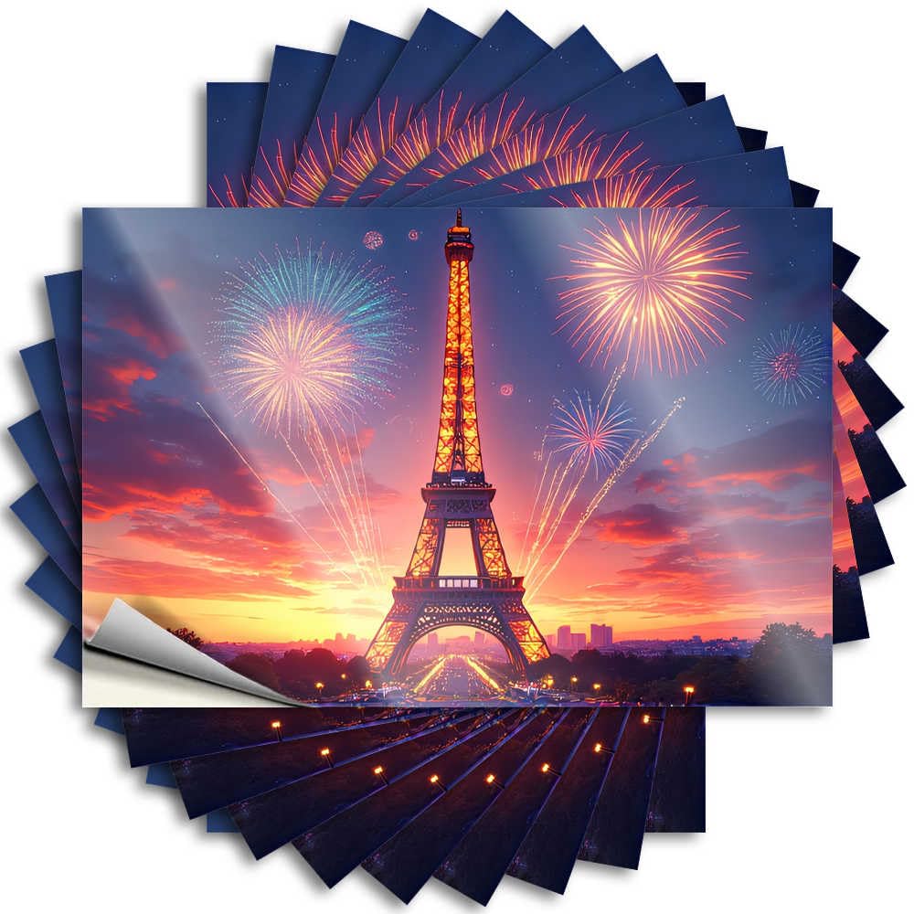 Tattoo Must Waterproof Vinyl Sticker | Parisian Night: Eiffel Tower with Fireworks Winter Bottle for Taupe DIY Projects(12X18CM)