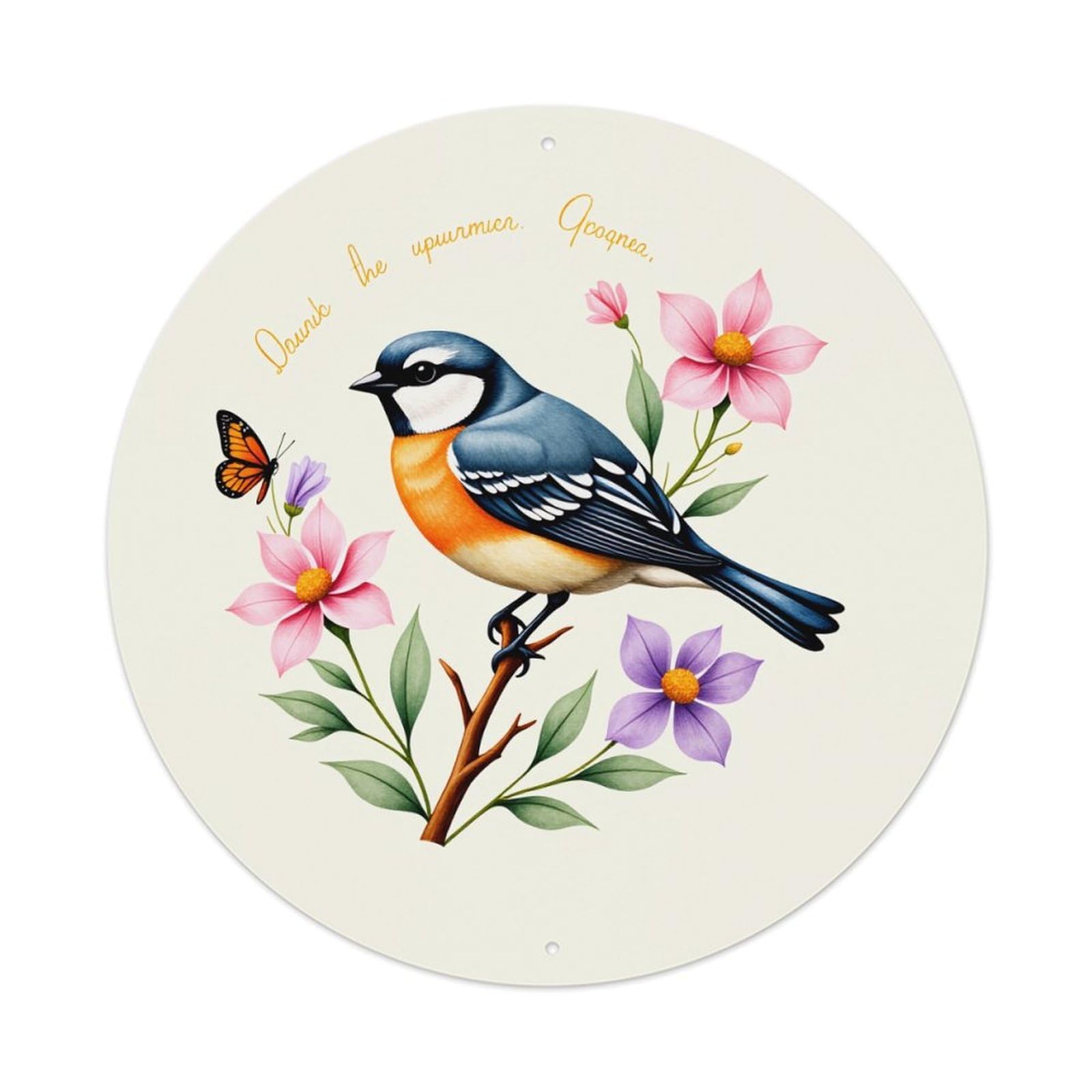 Bird Flower Butterfly Branch Spring Round Tin Sign Vintage Style Metal Sign Home Bar Garden Wall Plaque Decor Metal Poster 8x8 Inch