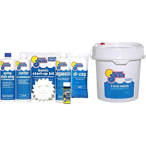 In The Swim Opening Kit and Chlorine Bundle - Pre-Measured Opening Kit for Easy Use - 10 Pound Bucket of 3-Inch Stabilized Chlorine Tablets - Inground and Above Ground Pools Up to 7,500 Gallons