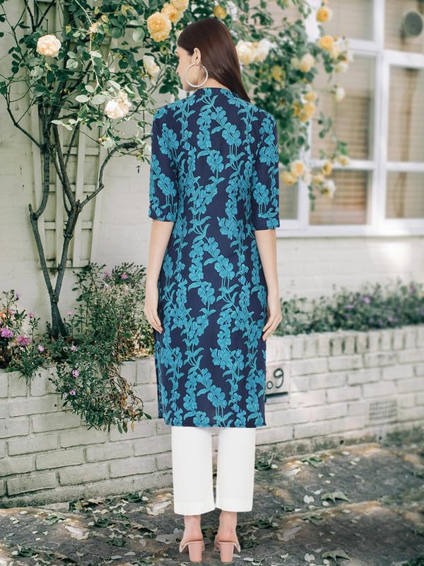 Image of Pinkmint Women Cotton Kurti ll Stright Printed Collared V Neck Kurta ll Stylish Regular Fit Kurti's (Pack of 01)