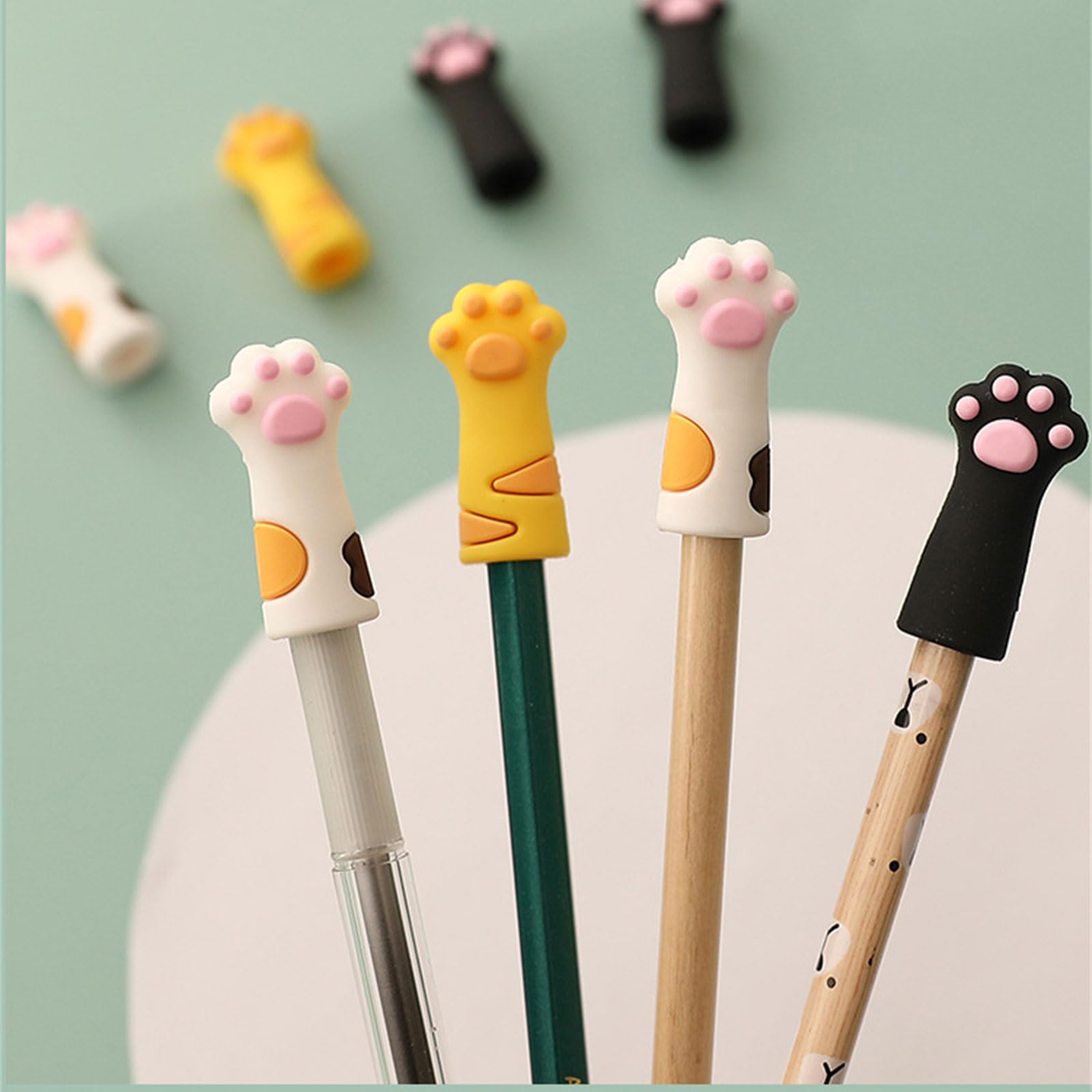 Lot De 6 Capuchons De Crayon En Silicone Résistant à La Mastication - Forme Griffe De Chat Pour Enfants Et Étudiants