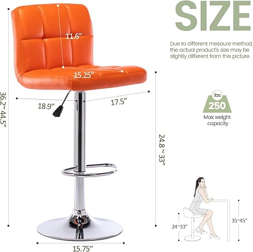 Miniatura 3 de Vogue Furniture Direct Taburetes de bar cuadrados de piel sintética, modernos taburetes de bar giratorios ajustables con respaldo, sillas de altura